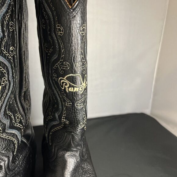 Rancho Mens Black Leather Western Boots Size US 8 EE Made In Mexico CM 27 EE - Picture 2 of 15
